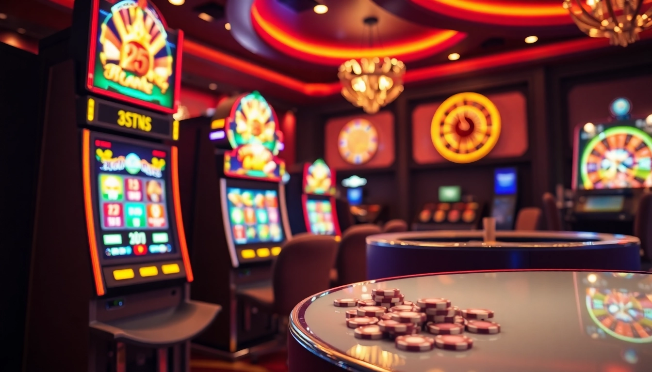 Exciting slot gacor scene with vibrant machines and casino atmosphere.