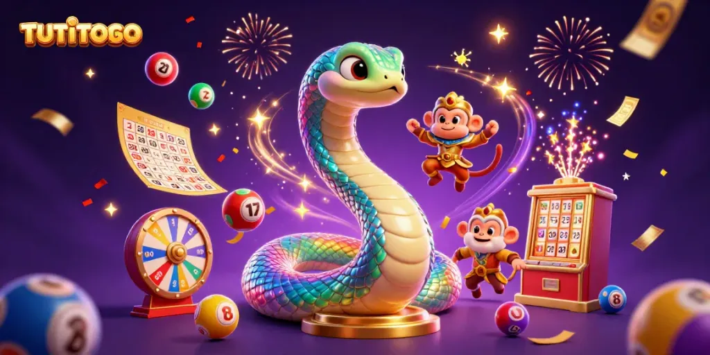 Experience the thrill of TUTITOTO with vibrant lottery elements and magical characters in an engaging casino scene.