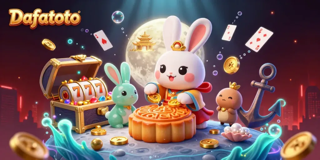 Dafatoto menghadirkan keseruan permainan slot dengan ilustrasi 3D karakter unik di bulan.