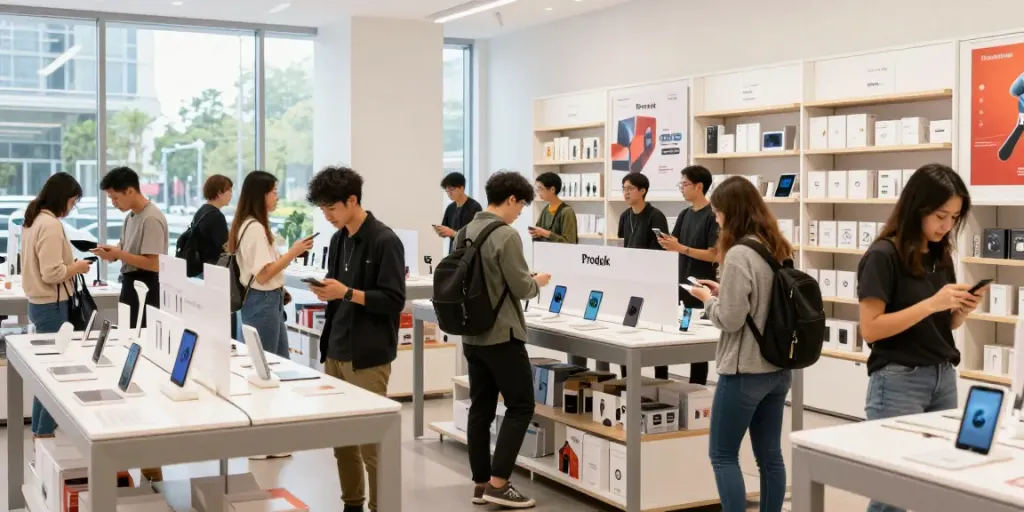 Engaging shopping experience showcasing various Produk in a modern retail space.