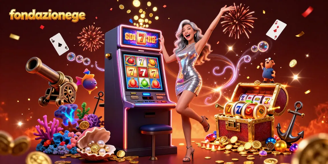 Watch fondazionege win big by spinning the slots in a colorful casino scene filled with excitement.