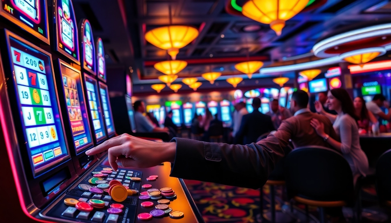 Menangkan permainan buntogel di kasino dengan mesin slot yang berkilauan dan suasana yang meriah.