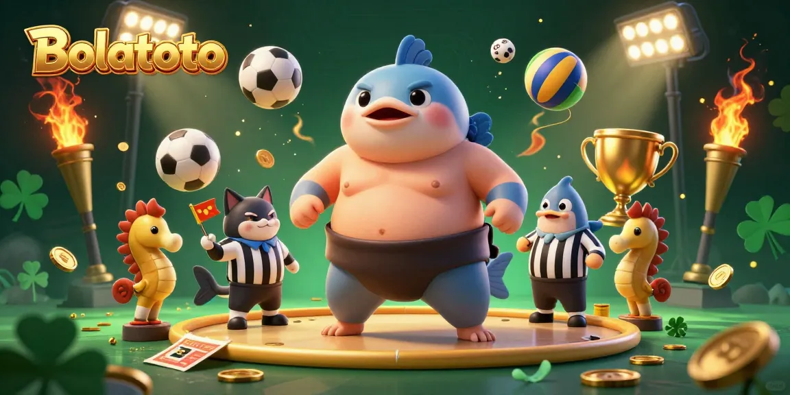 Engage with Bolatoto's vibrant underwater sports betting scene featuring a fugu, referee, and cheering seahorses.