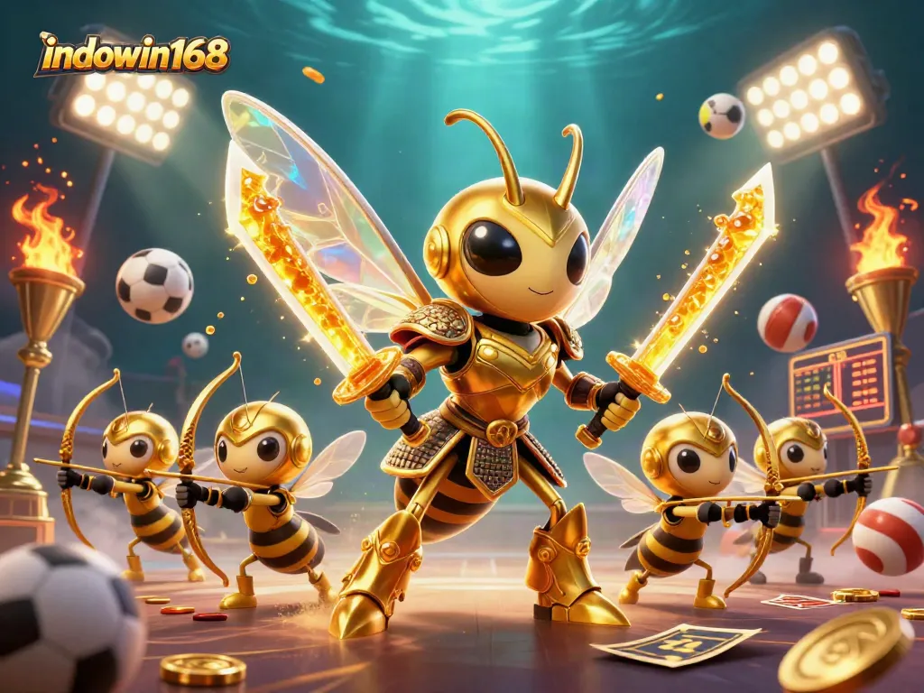 Engage in thrilling gameplay with indowin168 amidst a vibrant casino scene featuring sports elements.