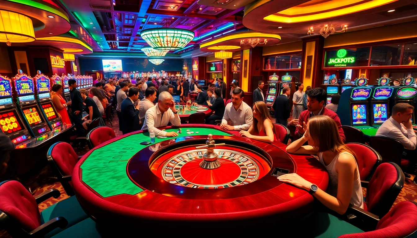 Exciting casino scene showcasing a "slot bonus new member" promotion with players at a roulette table