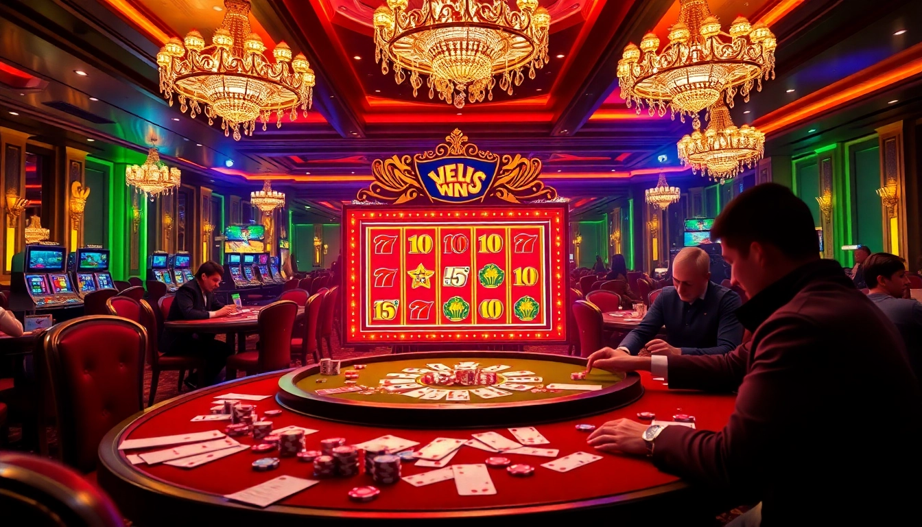 Play the exciting demo slot machine surrounded by vibrant casino atmosphere.