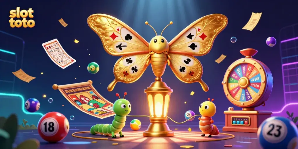 Engage with slot toto as colorful lottery balls bounce dynamically around a vibrant casino scene.