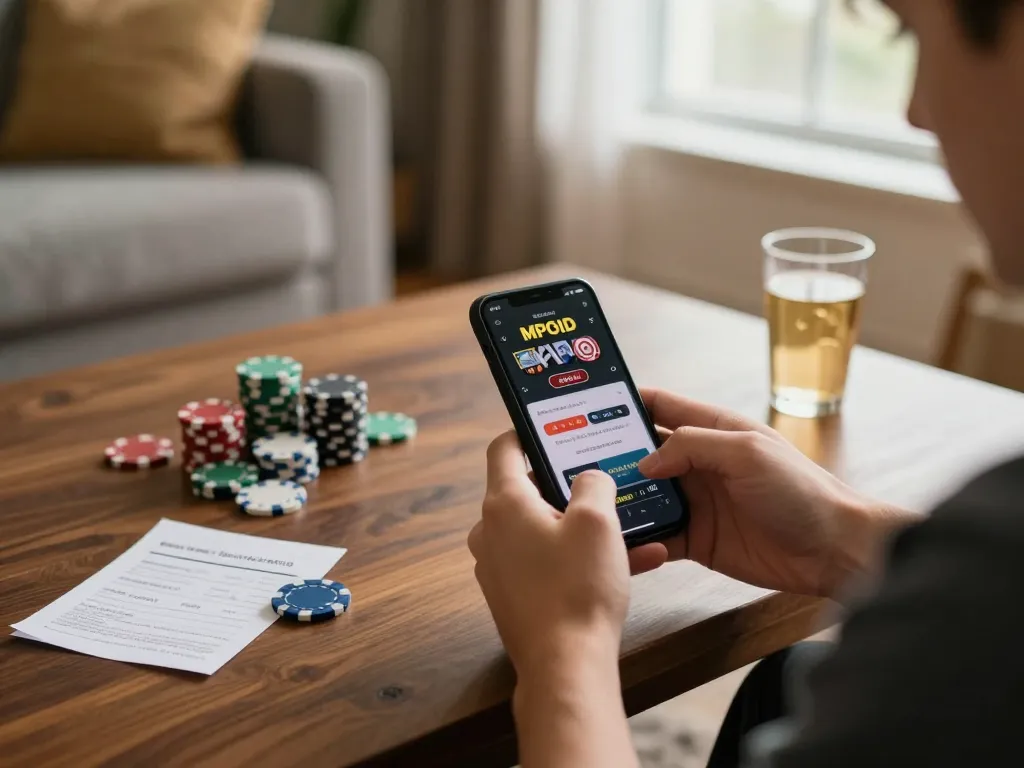 MPOID gaming app displayed on smartphone during an engaging online casino session.
