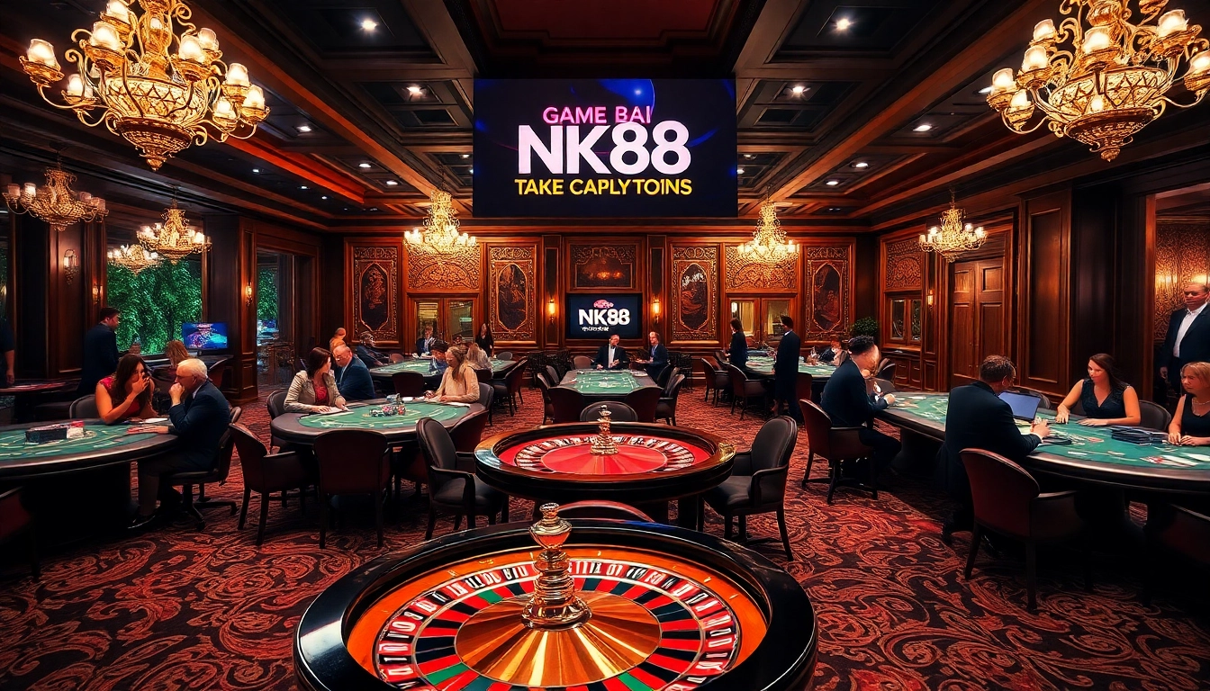 Engage in exciting gameplay at Game bài NK88 with vibrant casino tables and enthusiastic players.