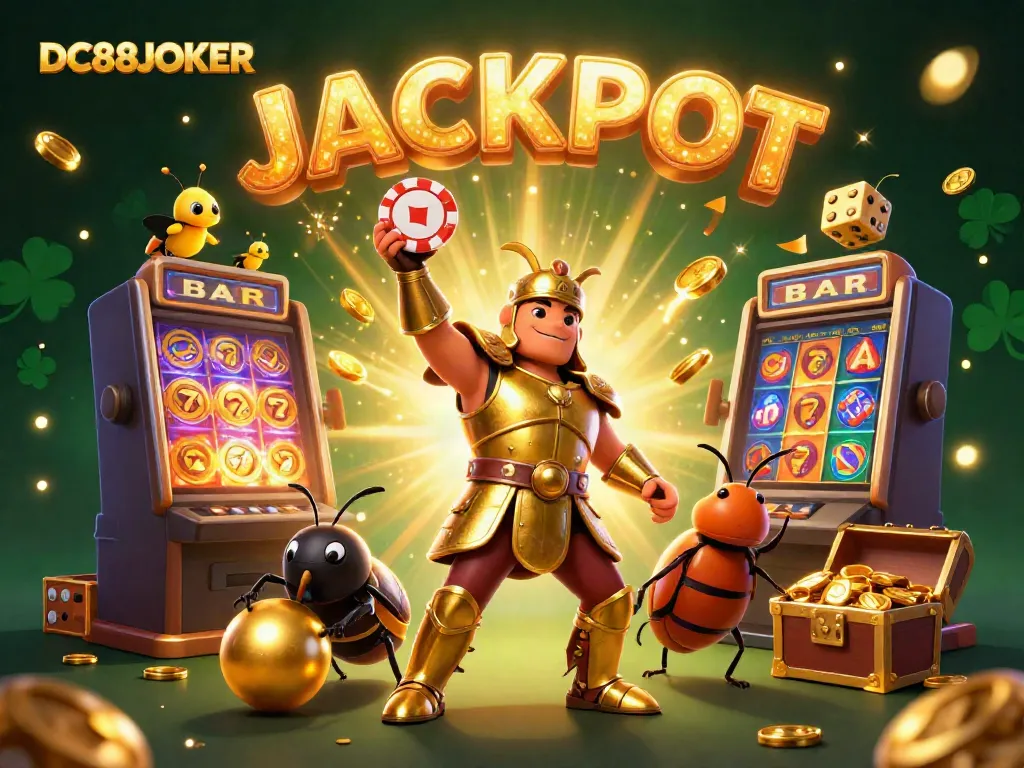 Win big with DC88JOKER in an exciting online casino atmosphere filled with vibrant symbols and characters.