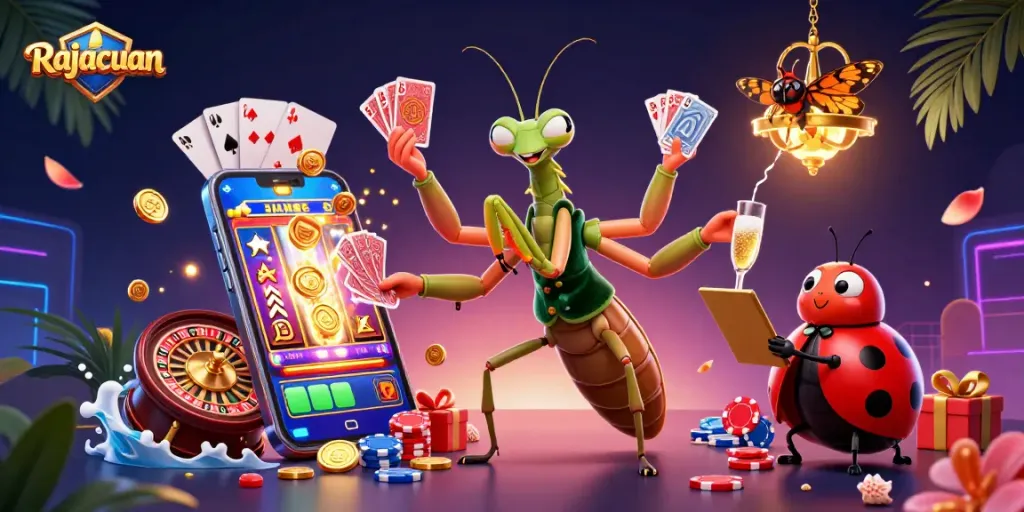 Rajacuan immerses you in a vibrant casino scene with swirling action and engaging slot games.