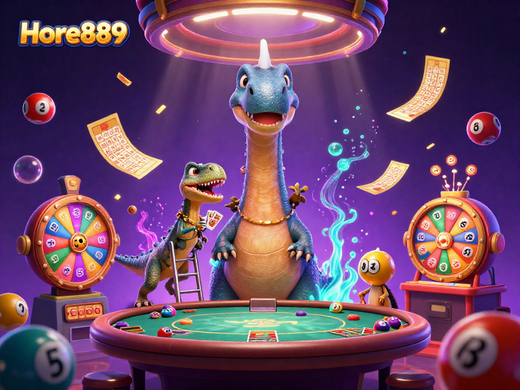 Experience the thrilling atmosphere at Hore889 casino with vibrant casino elements and engaging characters.