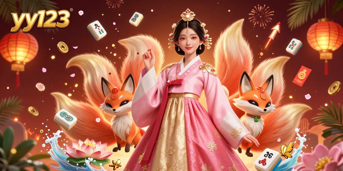 Bet on yy123 with exquisite digital art showcasing a graceful lady and lucky fox amidst floating casino elements.