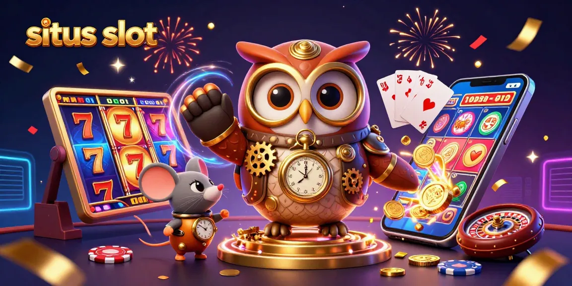 Engage in exciting situs slot gameplay with steampunk owl and vibrant slot design.