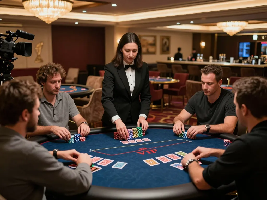 Players engaging in high-stakes poker at KP88's exclusive VIP casino area