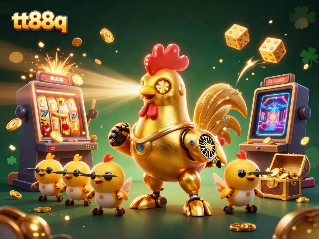 Engage in exciting gaming at tt88q with a dynamic 3D casino illustration showcasing vibrant characters and jackpot elements.
