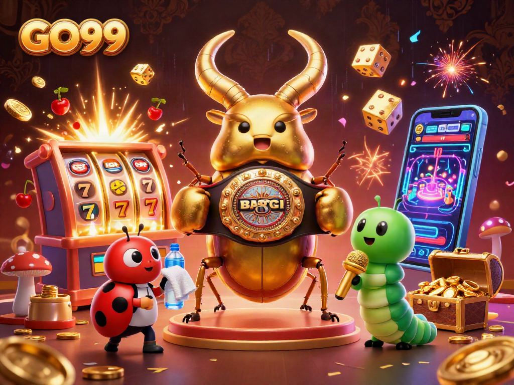 Spin and win with GO99 in a vibrant 3D casino scenario featuring jackpots and characters.