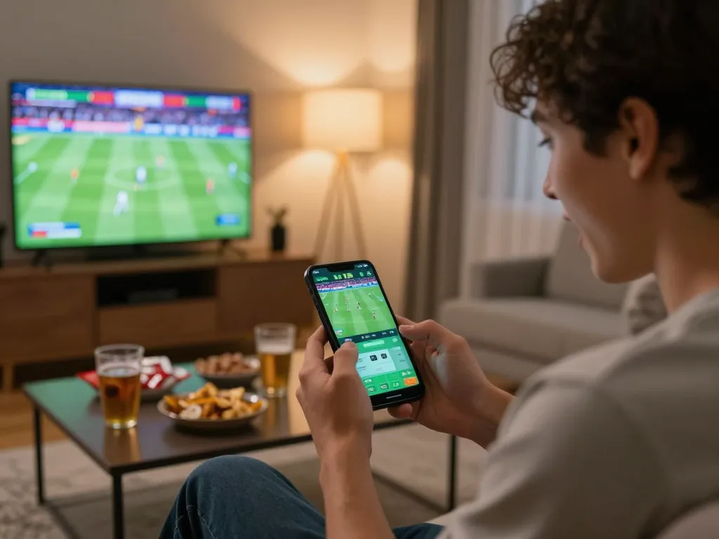 Excited user placing football bets on uu88 app during live sports event
