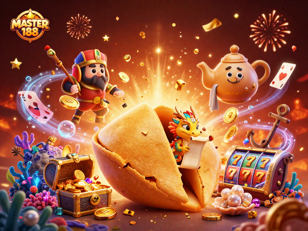 Engage with MASTER188's vibrant gaming universe with dynamic golden treasures and fantasy creatures.