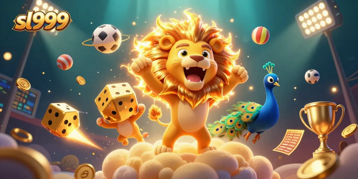 Play exciting games at sl999, featuring dynamic sports balls, golden dice, and immersive gaming elements.
