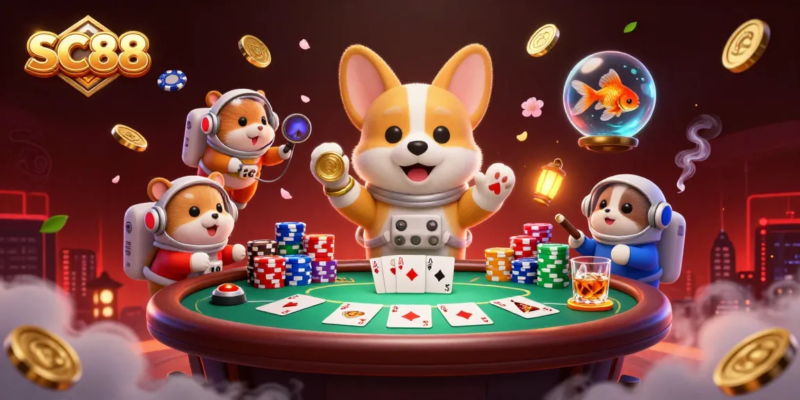 Experience the excitement of SC88 with vibrant casino-themed 3D illustration featuring animated characters and dynamic game elements.