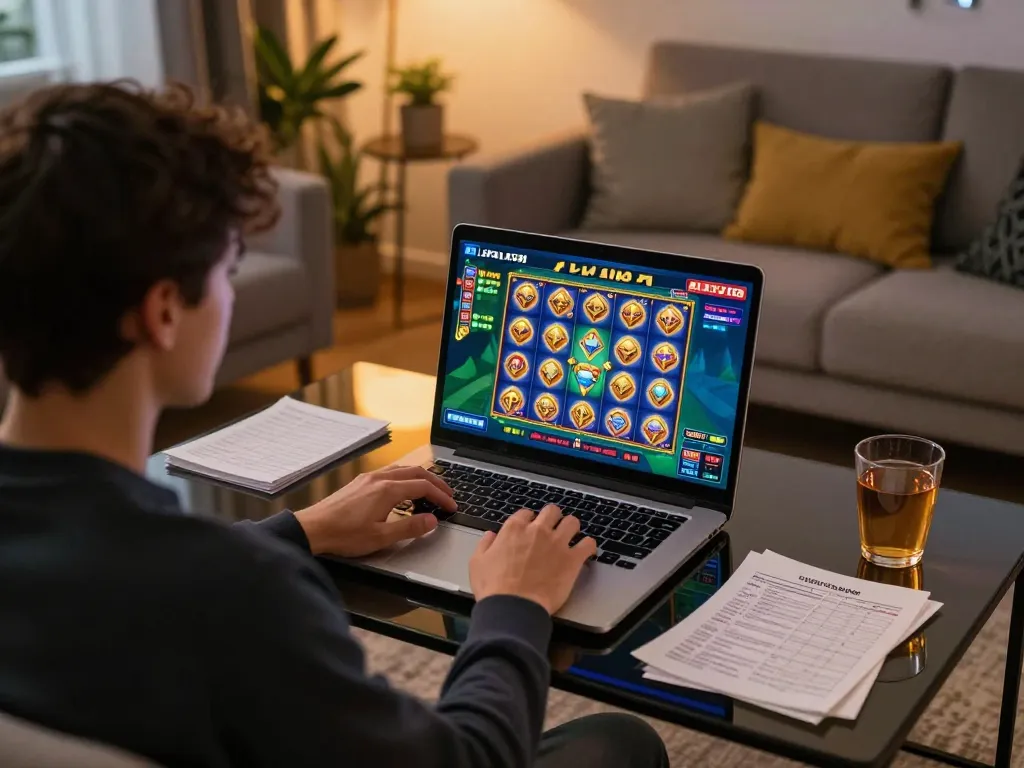 Engaging in the alfa138 slot game at home, showcasing strategic gameplay in a cozy setting.