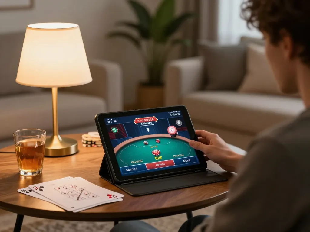 Enjoying responsible gambling strategies with jamsosindonesia in a cozy home gaming setup.