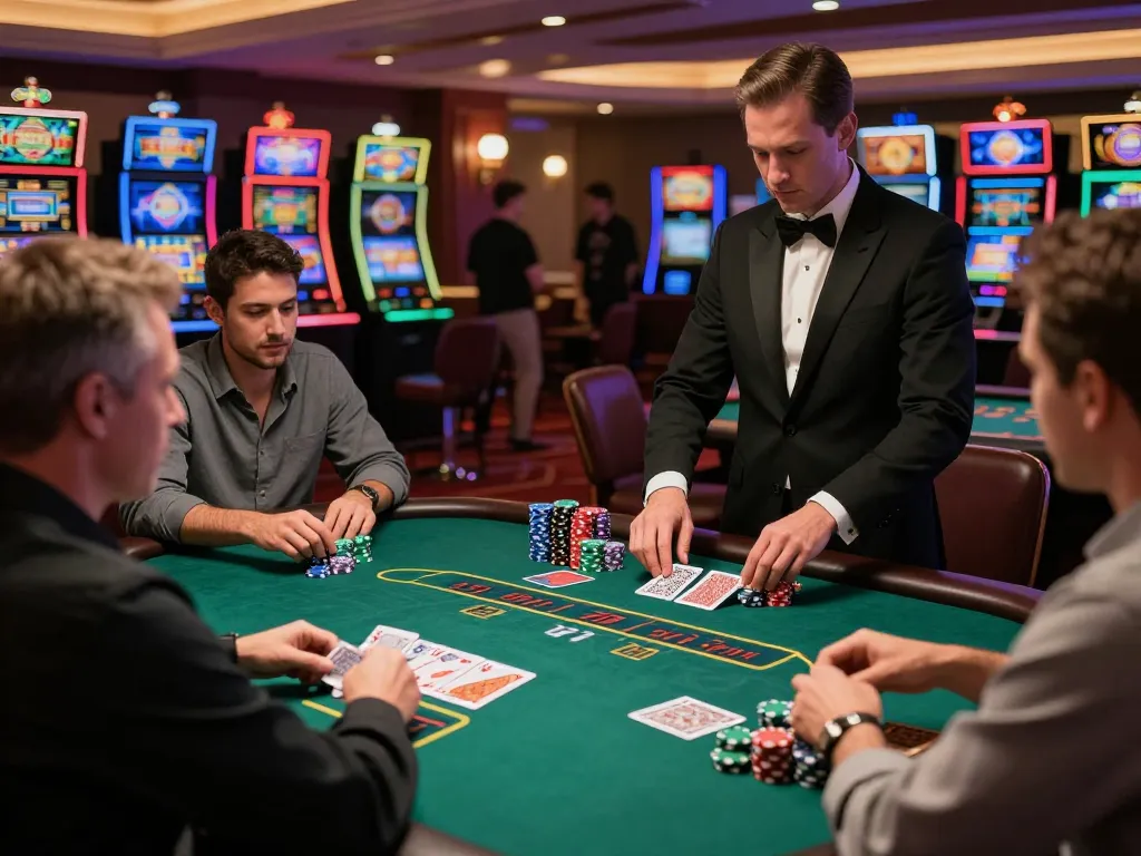 Players engaging intensely at a VA88 blackjack table, showcasing high-stakes strategy and excitement.