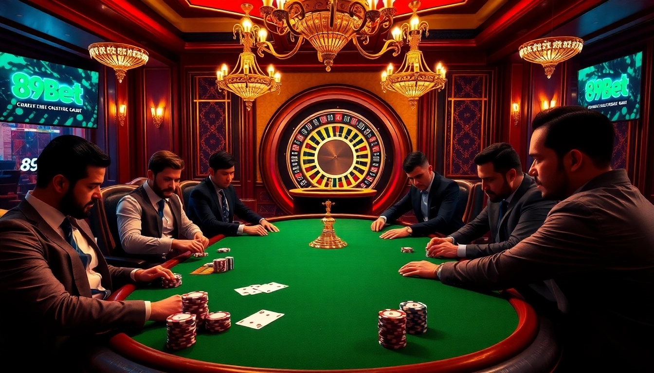 Experience the thrill of Đăng nhập 89Bet at a luxurious casino poker table, where professional players engage in high-stakes competition.