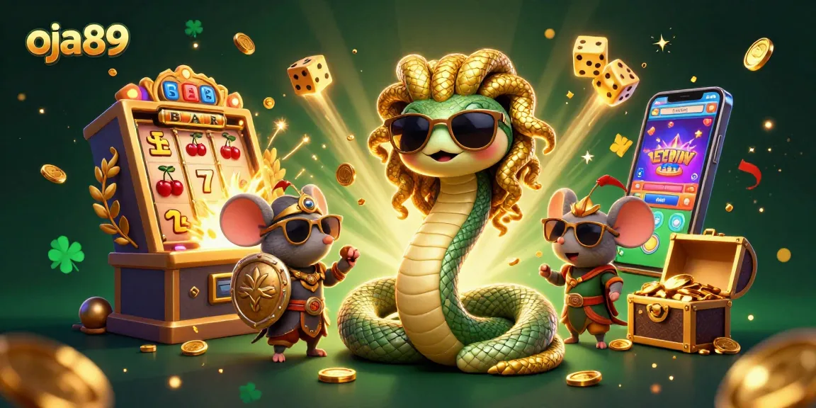 Permainan slot oja89 yang menampilkan Medusa lucu dan pahlawan mouse bersenjata, dengan jackpot yang melimpah.