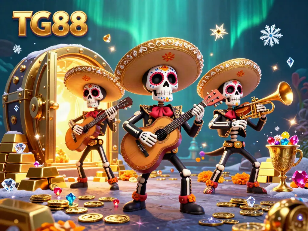 Watch TG88's vibrant mariachi band celebrating big wins with gold and jewels in a lively casino scene.