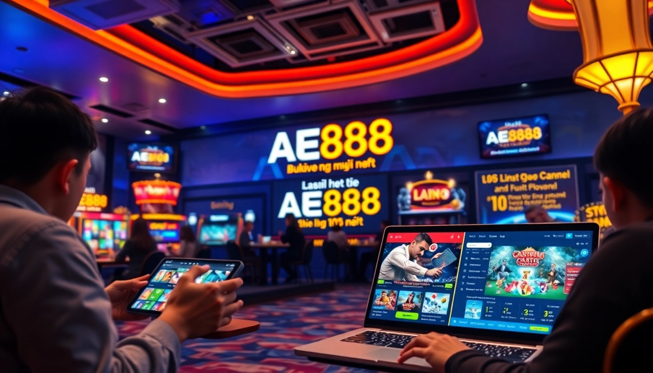 Link AE888 mới nhất displayed in an engaging online gambling environment with players enjoying various games and seamless access.