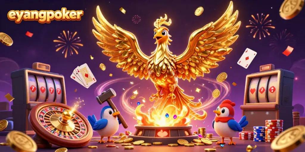Gambarkan pengalaman bermain eyangpoker dengan komposisi kasino yang meriah dan dinamis