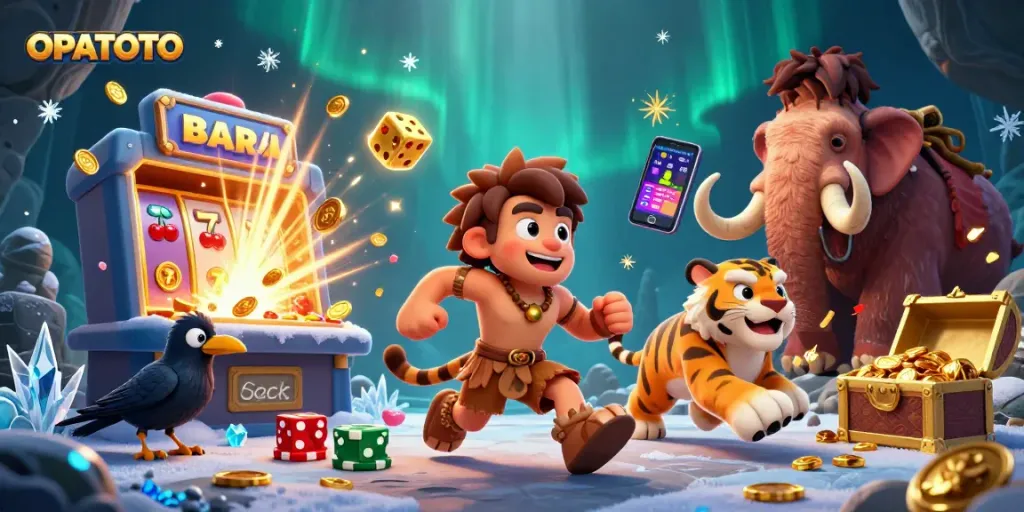 Experience the thrill of OPPATOTO with a dynamic 3D portrayal of a prehistoric casino.