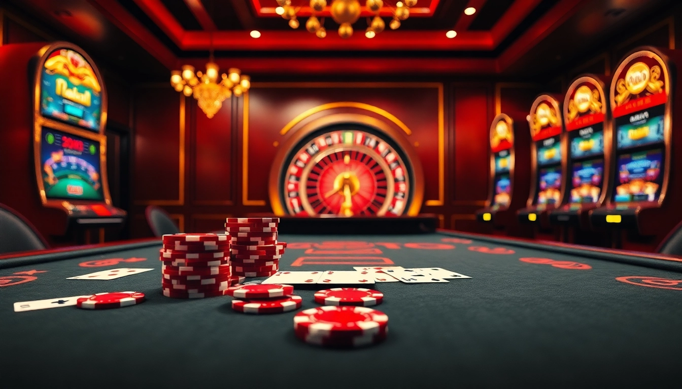 Nohu90 offering exciting gameplay with vibrant casino tables and poker chips.