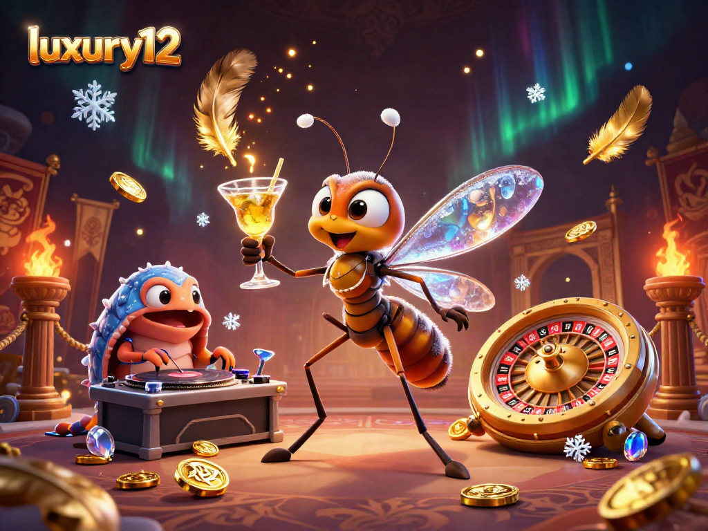 Experience the excitement of luxury12 with a vibrant 3D casino scene featuring unique characters and elements.