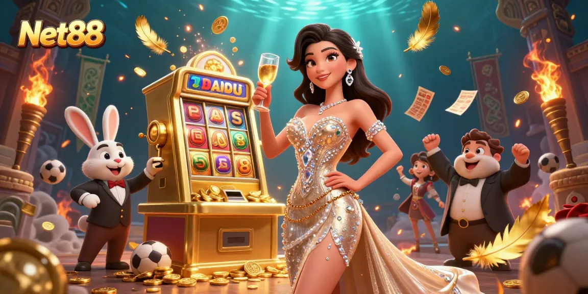 Experience exciting wins at Net88's jackpot with vibrant casino elements and stunning characters.