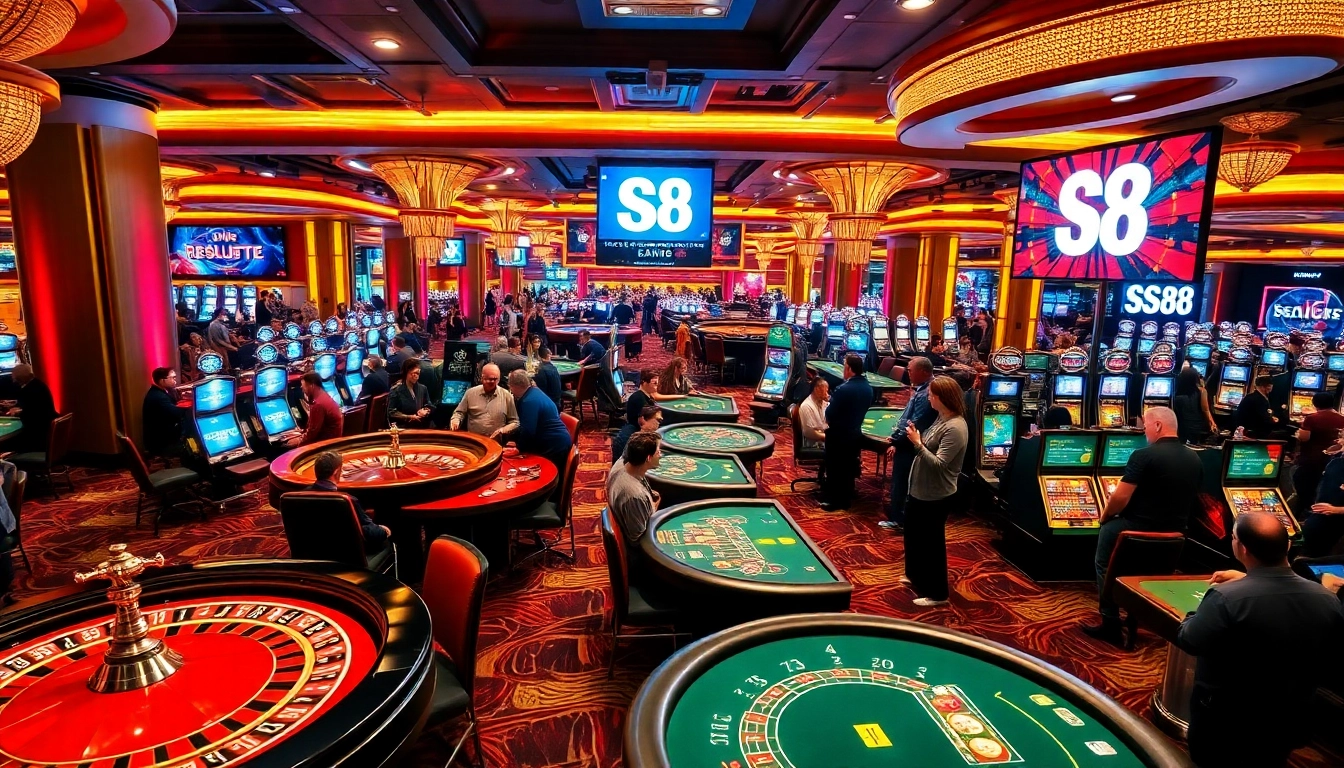 Gamblers enjoying high-stakes action at casino tables featuring S8 elements.