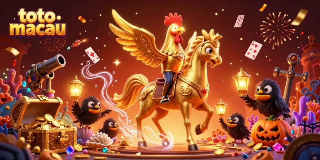 Celebrate thrilling wins in toto macau with a dazzling scene of a golden rooster and magical lights.