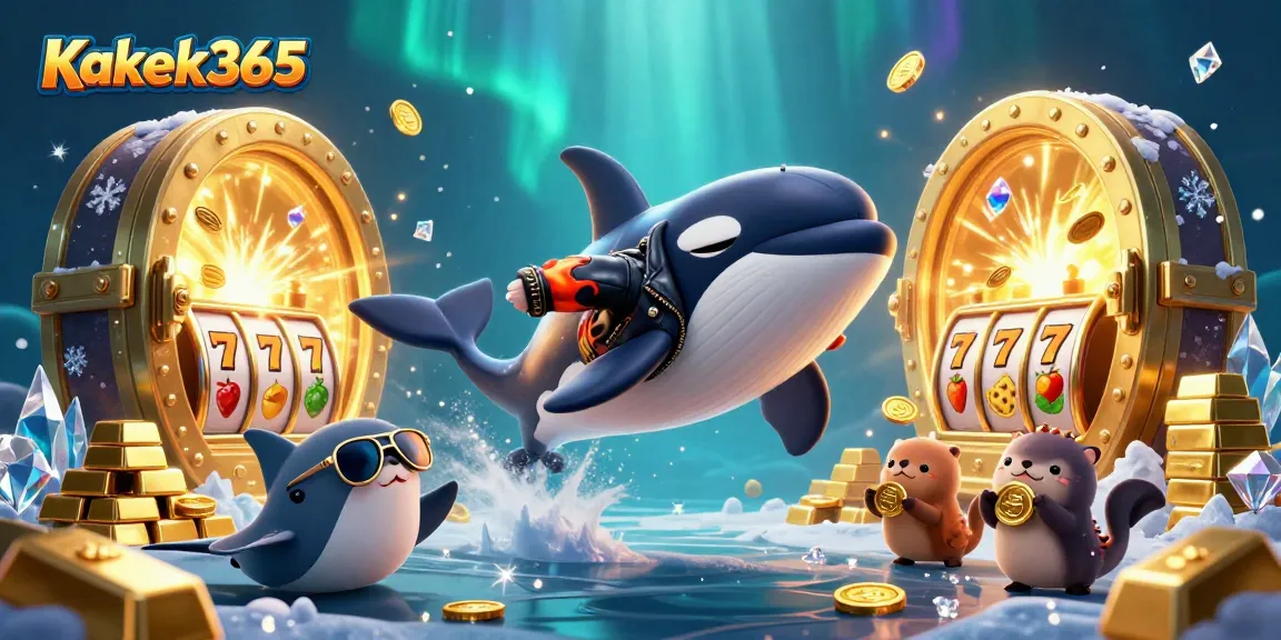 Kakek365 features a dynamic underwater scene with a vibrant orca, stingray, and otter family showcasing riches in an engaging casino environment.