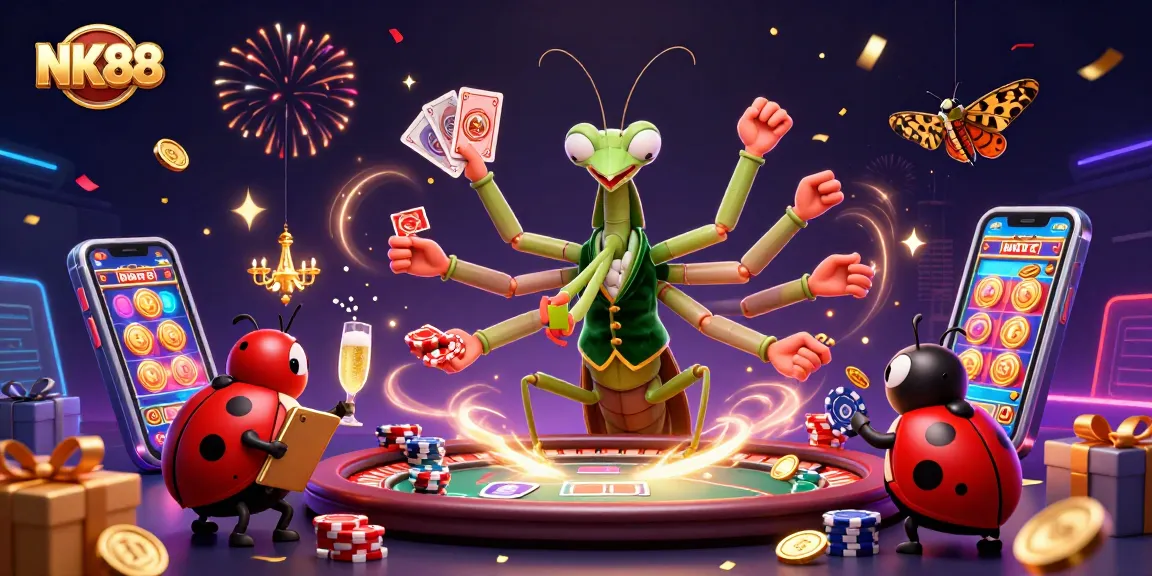 Engage with NK88's vibrant casino experience featuring animated characters and luxurious gaming elements.
