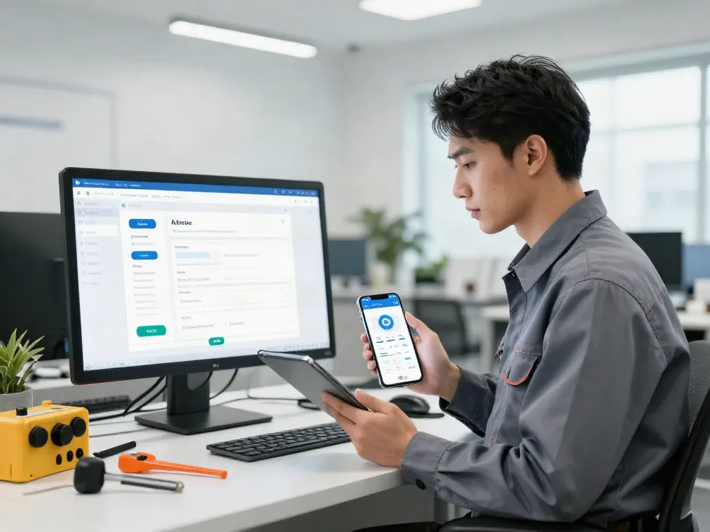 Antarmuka digital untuk layanan dewitogel link alternatif dengan teknisi menggunakan tablet.