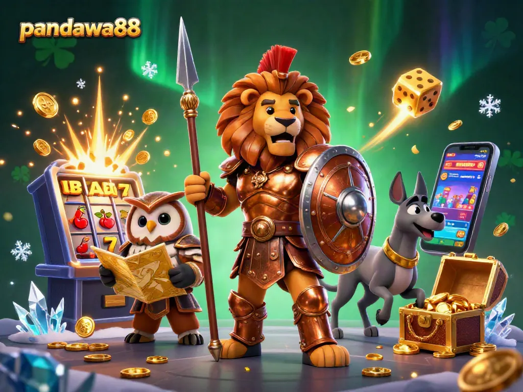 Menangkan jackpot di pandawa88 dengan ilustrasi kasino yang penuh warna dan karakter menarik.