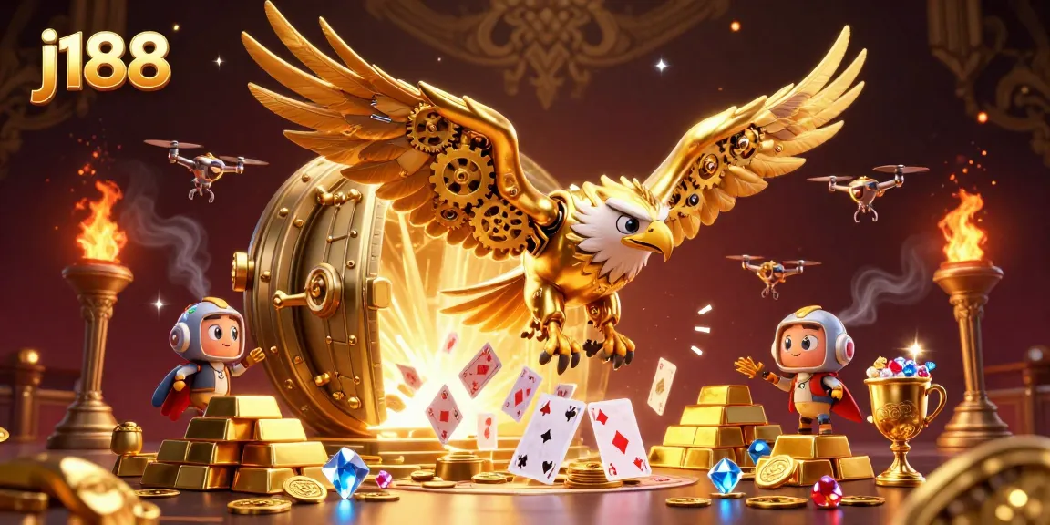 Engage in thrilling action at j188 with vibrant 3D characters and golden casino treasures.