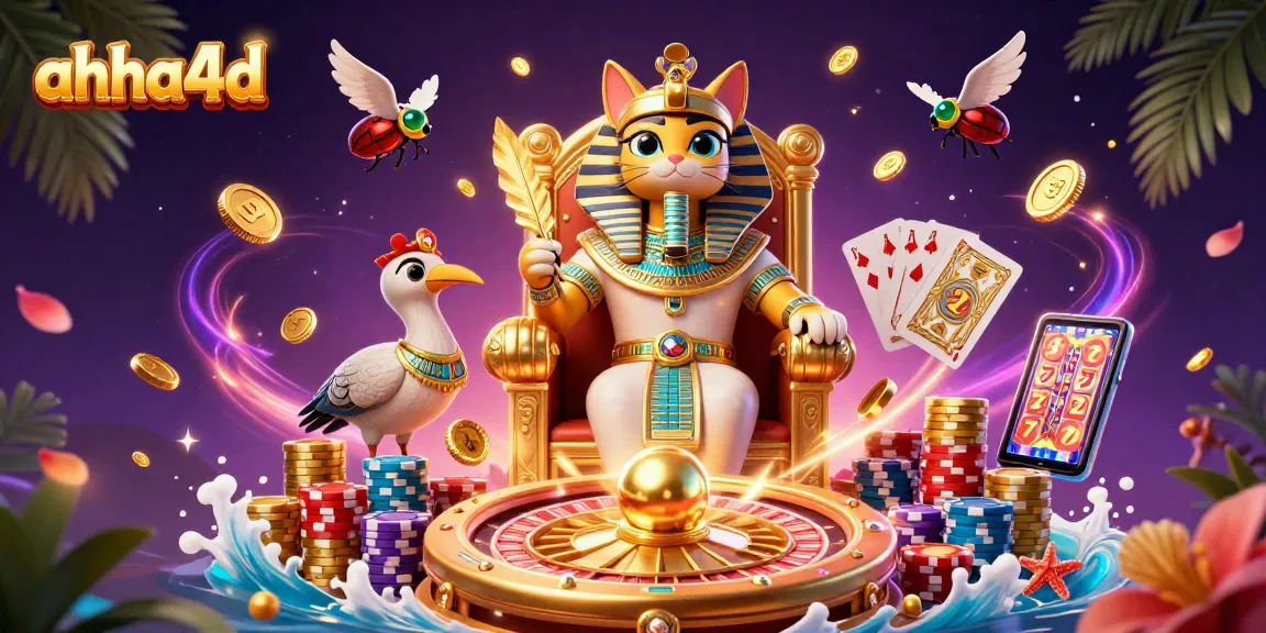 Experience thrilling gameplay with ahha4d as a cartoon pharaoh cat and companions spin roulette and enjoy casino excitement.
