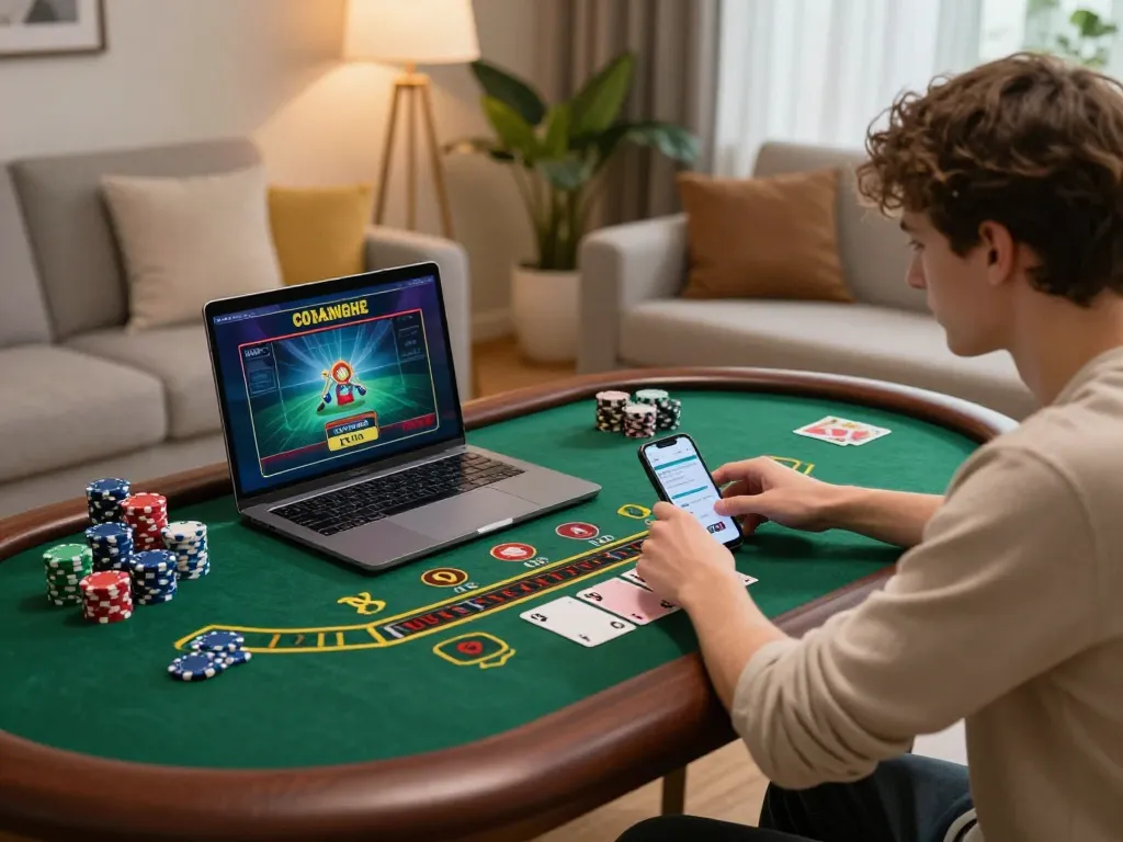 Player engaging with TR88 on a laptop, showcasing an immersive online gambling experience.