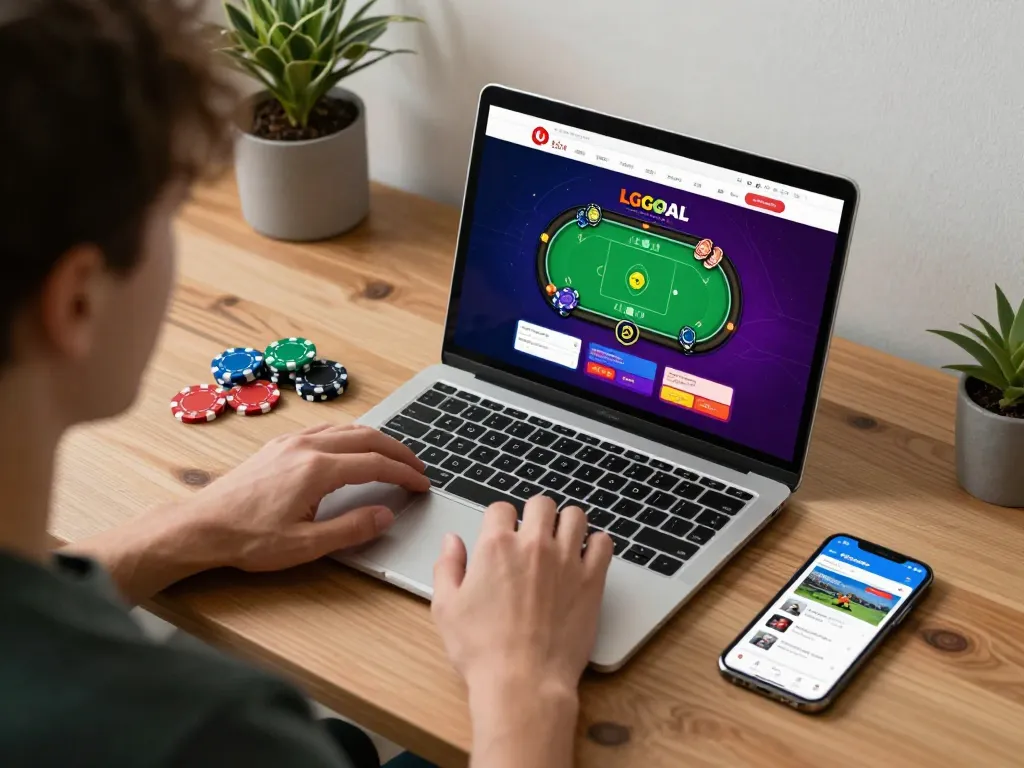 Engaging online gaming session on the LGOGOAL platform with poker interface and betting apps.