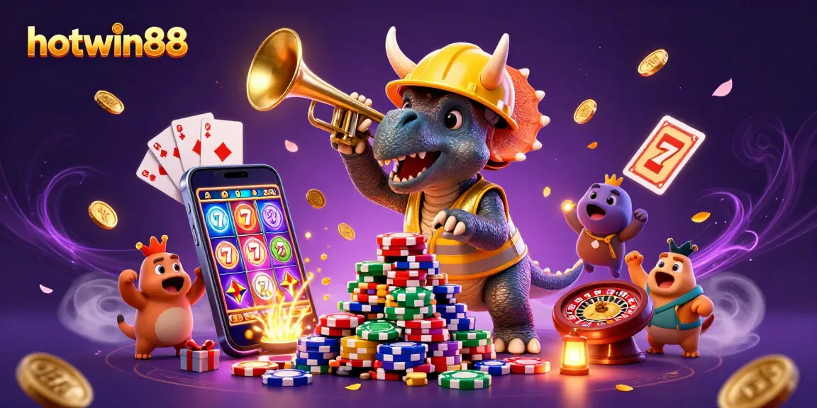 Experience the excitement of hotwin88 with triceratops and casino games celebrating victory!