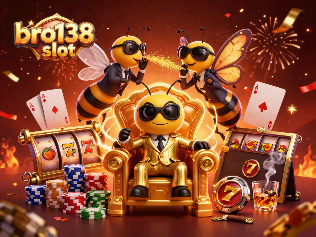 Engage in excitement at the bro138 slot, featuring an animated bumblebee boss and casino elements.