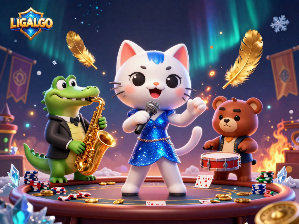 LIGALGO brings luck as a jazz-singer cat charms the casino stage with a saxophone-playing crocodile.